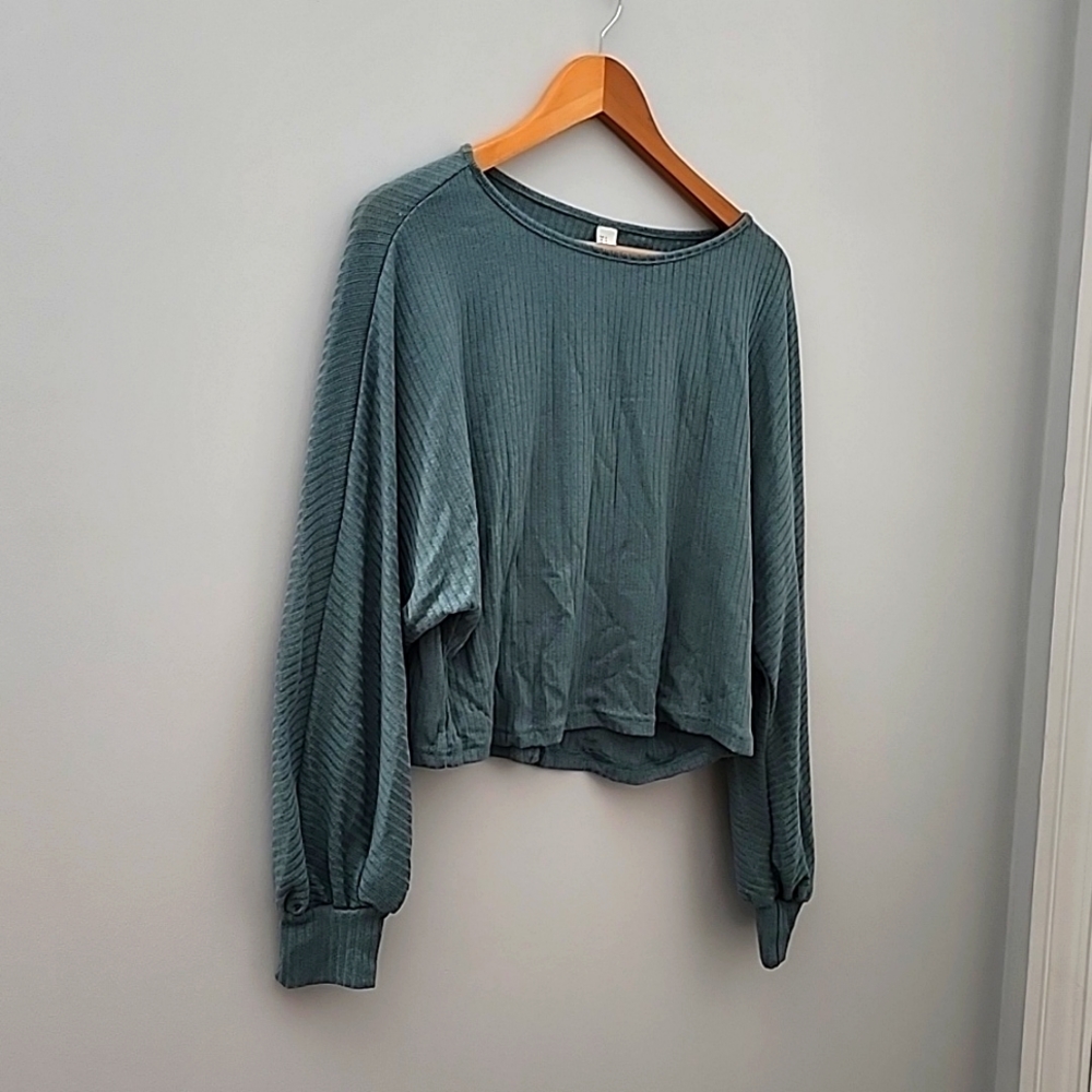 Ribbed Knit Long Sleev Crop Top